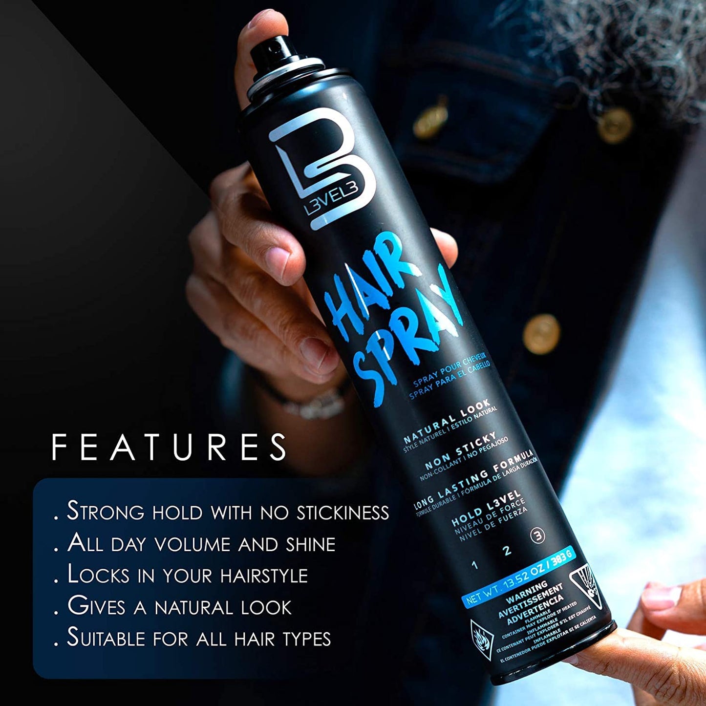 Level 3 Hair Spray - Long Lasting and Strong Hold - Great for Men and Women - Level Three - Suitable for All Hair Types (Hair Spray, 12.95 Fl Oz (Pack of 1)