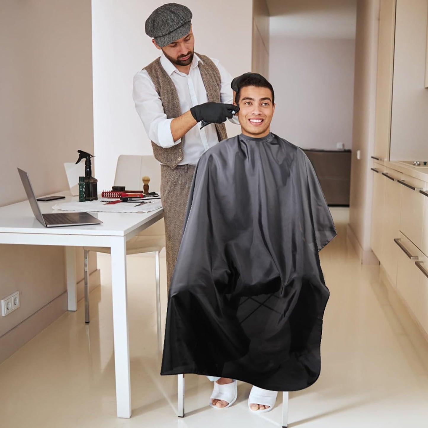 Professional Hair Cutting Cape with Adjustable Snap Closure, Salon Barber Cape,W