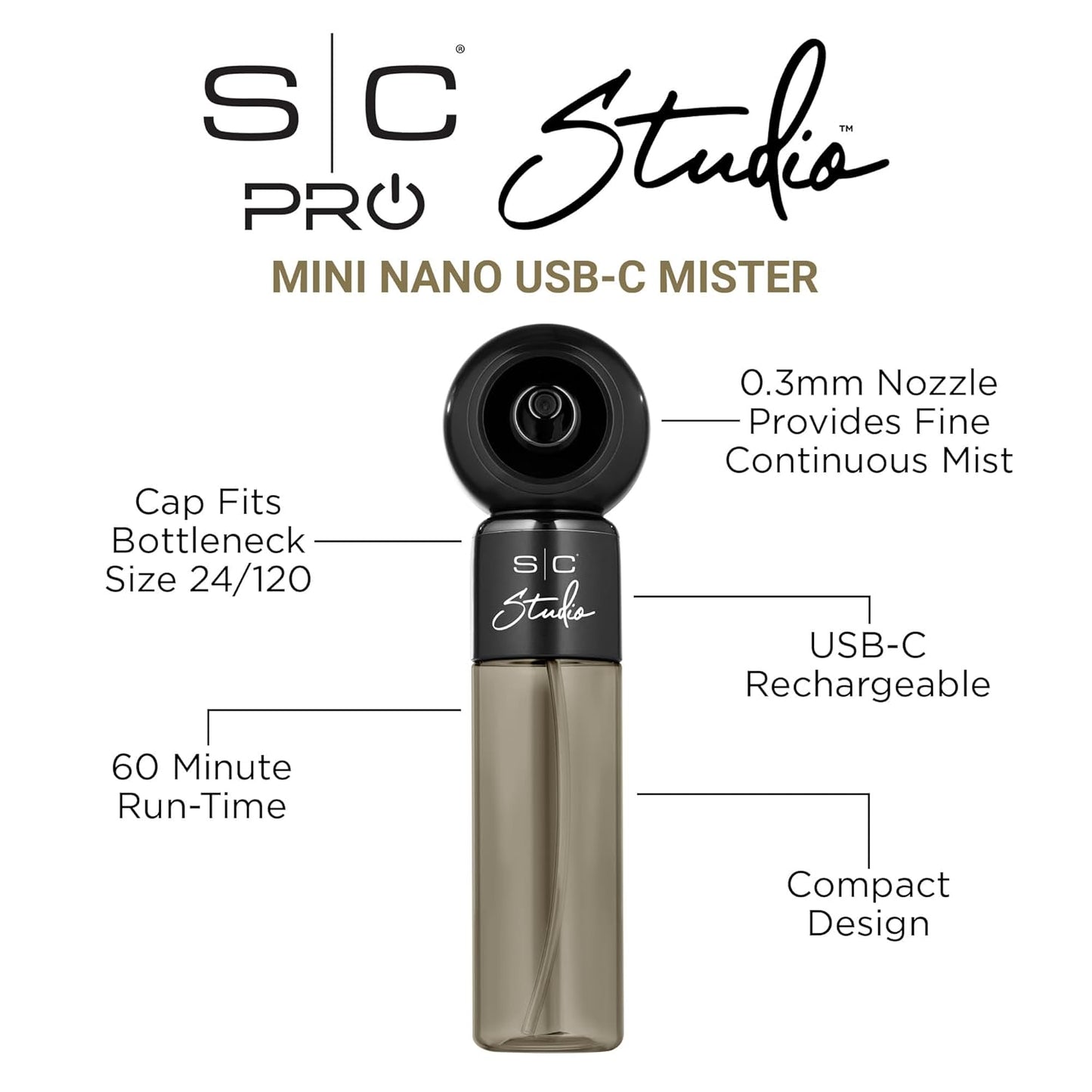 Stylecraft Studio High-Pressure Atomization Cordless Mini Nano Mister, USB-C Rechargeable for Barbers, Salon, Home Use