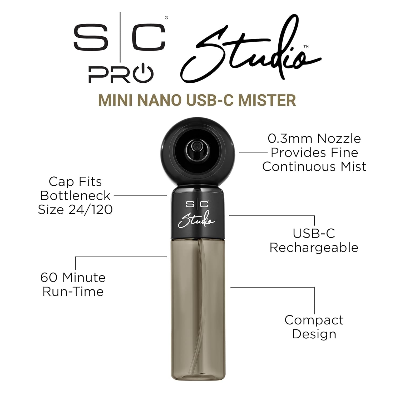 Stylecraft Studio High-Pressure Atomization Cordless Mini Nano Mister, USB-C Rechargeable for Barbers, Salon, Home Use