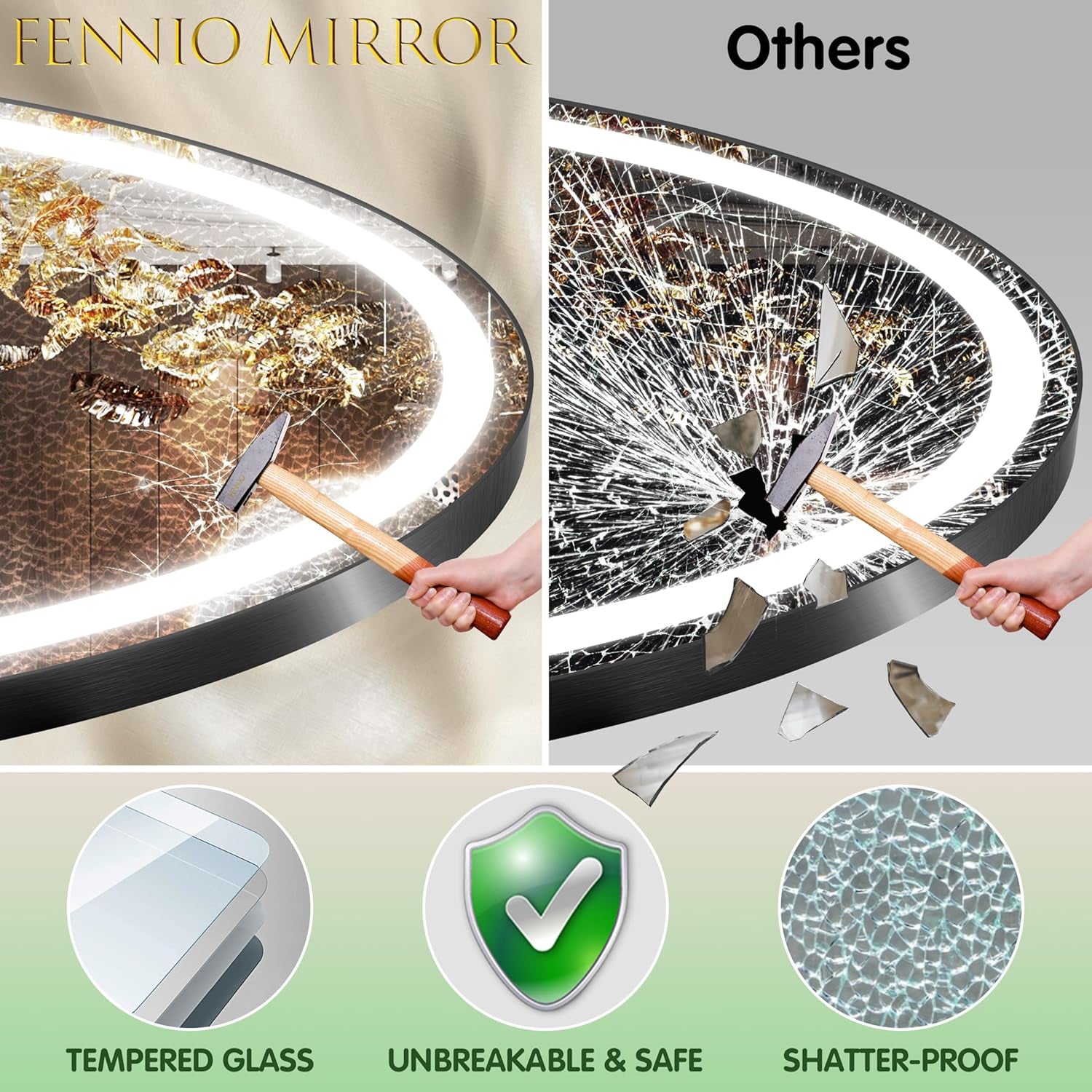 70" X 36" Large Wall Mounted Mirror with LED Lights, Oval Full Length LED Lighted Full Body Dressing Mirror for Bedroom, Salon, Brushed Aluminum Frame, Tempered Glass