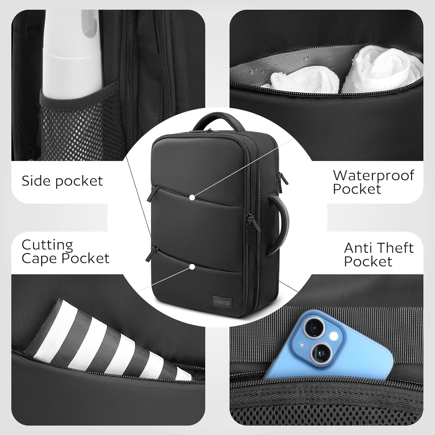 Barber Bag with Insulated Pocket, Portable Backpack for Clippers and Supplies, Travel Hairstylist Smart Bag with USB Charging Port, Water-Resistant, Black