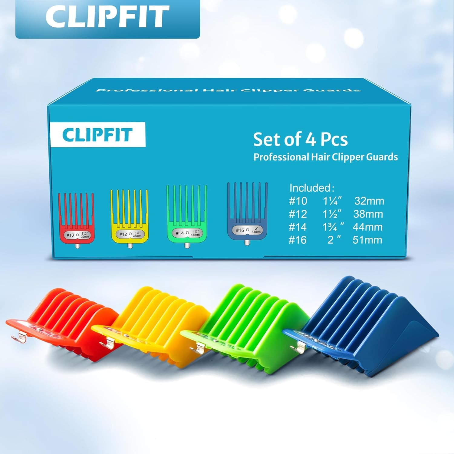 Extra Long Clipper Guards Set Compatible with Andis Master, Oster Fast Feed, Andis AAC-1, GC, LCL, ML, PM-1, PM-2,PM-4, RCAC,RS-1,US-1, Size: #10, 12, 14, 16 (Length: from 1 1.4" to 2")