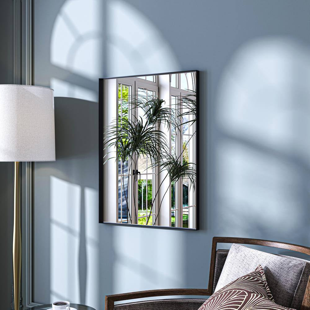 22 In. W X 30 In. H Black Rectangle Framed Tempered Glass Wall-Mounted Mirror