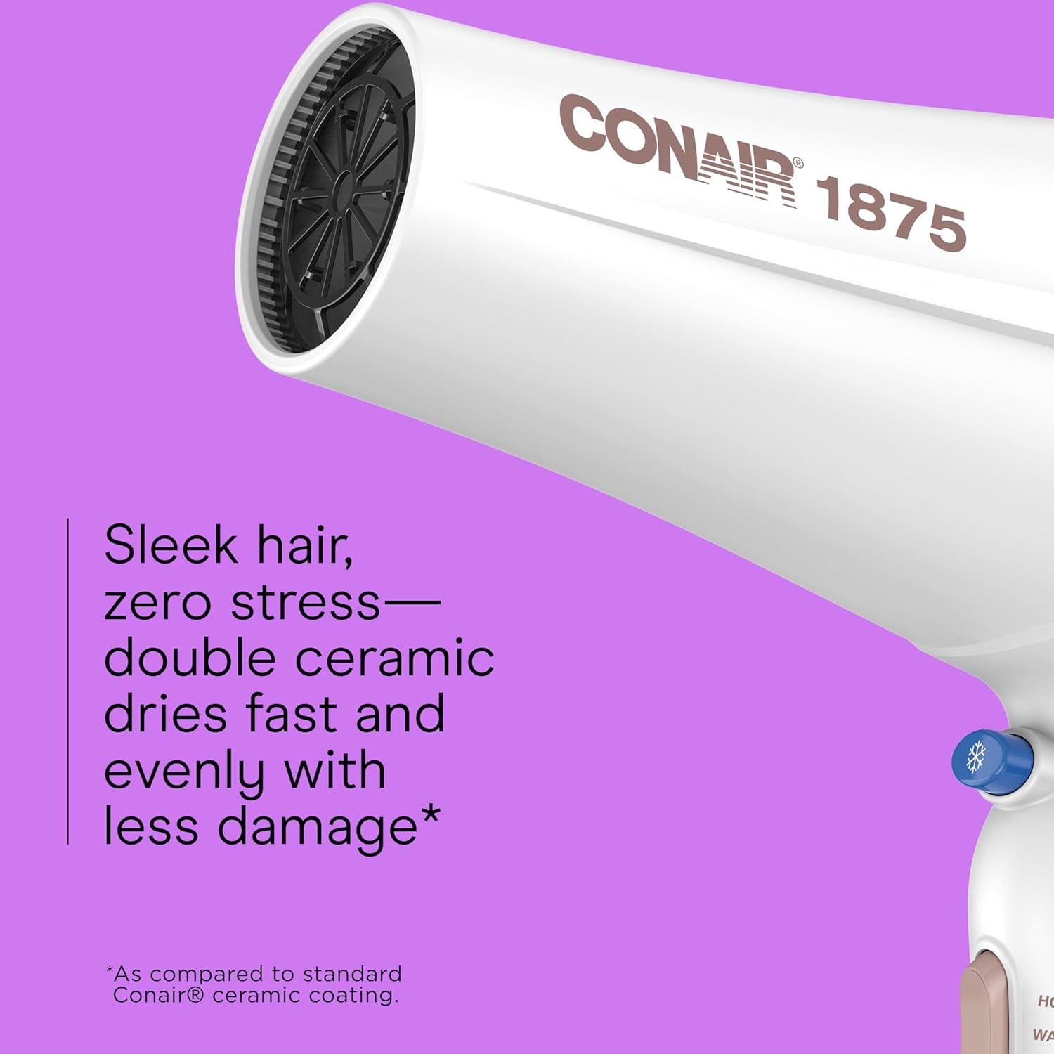 Double Ceramic Hair Dryer, 1875W Blow Dryer with Diffuser and Concentrator, Ionic Conditioning, 3 Heat & 2 Speed Settings, Amazon Exclusive, White