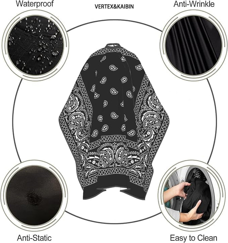 Barber Cape for Men Hair Cutting,Black Paisley Cool Cape Designer,Professional Barber Supply Capes