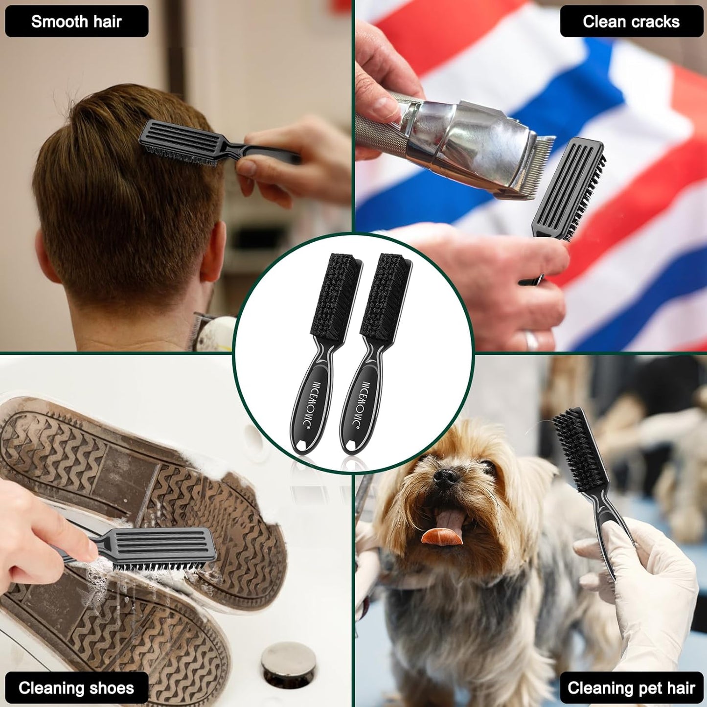 Set De Brochas Para Barbero 3 En 1, Cepillos De Nylon, Marrón Y Negro.
