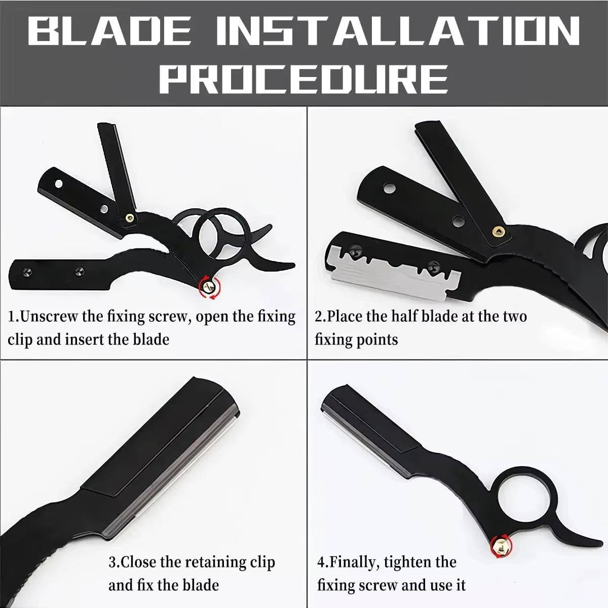 1+10Pcs Bladstainless Steel Classic Shaving Razor for Thumb Double Edge Haircutting Bald Head Eyebrow Shaping Hairdressing Stand