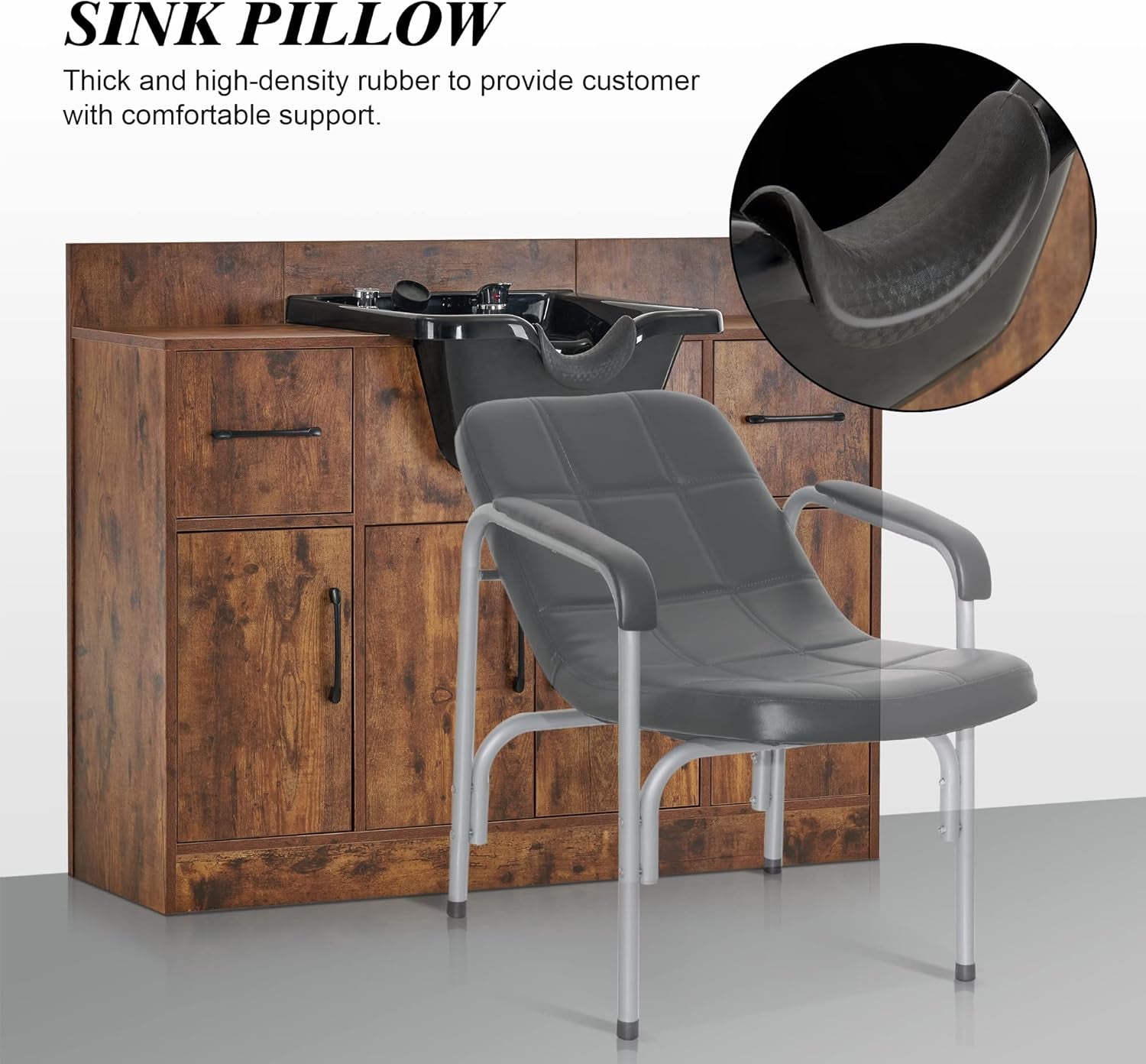 Multi-Functional Shampoo Backwash Sink Station, Beauty Salon Cabinet with Faucet Sprayer, Barber Shop Storage Equipment 45.3" X 14.1'' X 36.4" 7139 (Rust Brown)