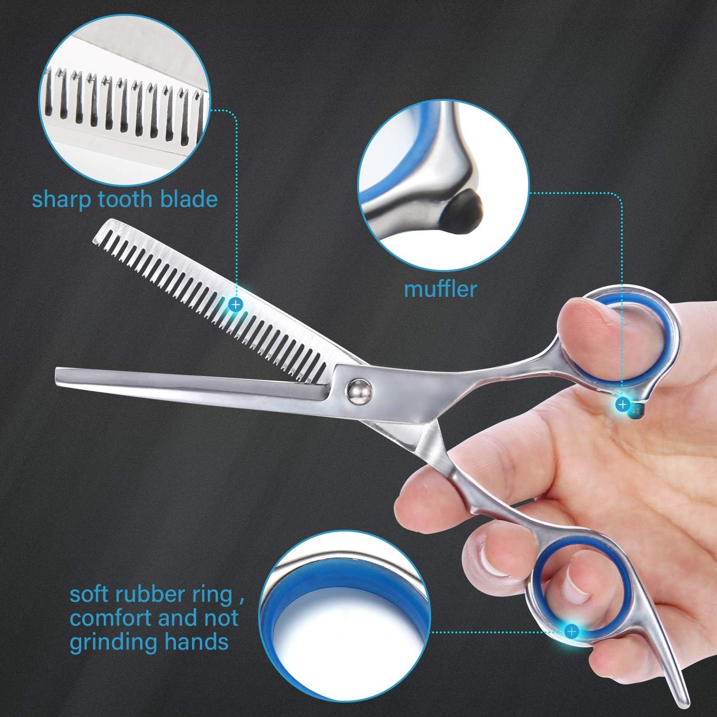 Haircut Scissors Kit, 11 Pcs Professional Set - Haircut, Thinning Scissors, Neck Duster Brush, Comb, Barber Cape, Hair Clips, Hairdressing Shears for Barber and Home