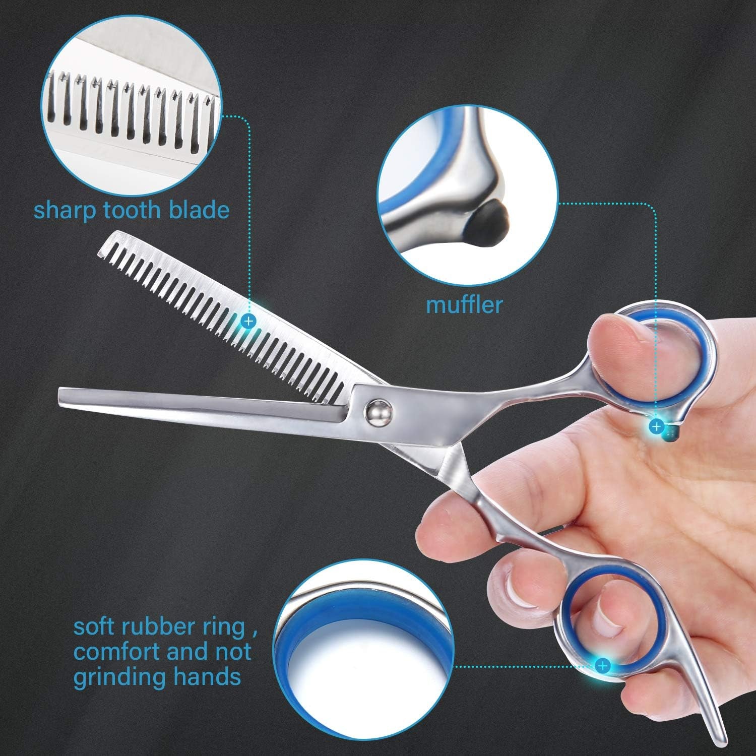 Haircut Scissors Kit, 11 Pcs Professional Set - Haircut, Thinning Scissors, Neck Duster Brush, Comb, Barber Cape, Hair Clips, Hairdressing Shears for Barber and Home