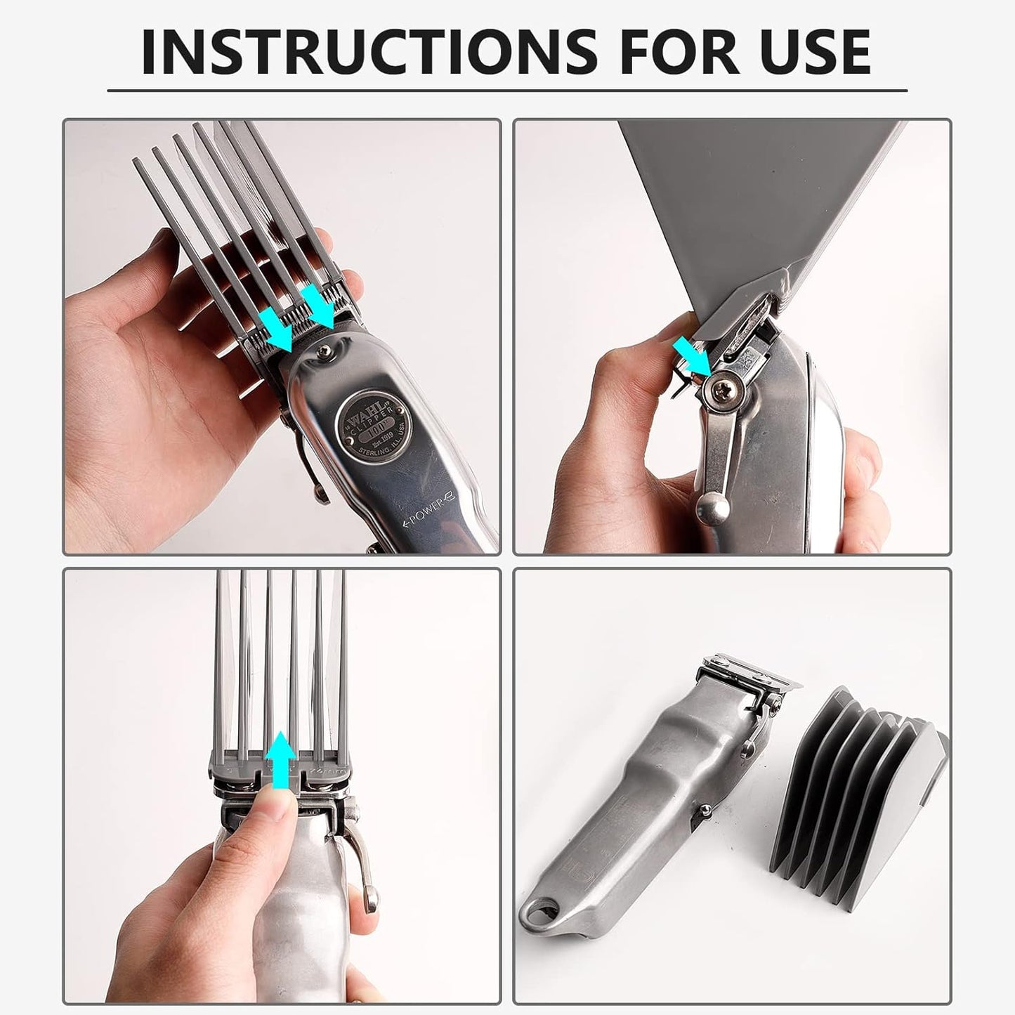 Mega Hair Clipper Guards, 8Pcs Gray, Fits Most Wahl Full Size Hair Clippers (3 Inch 8Pcs)