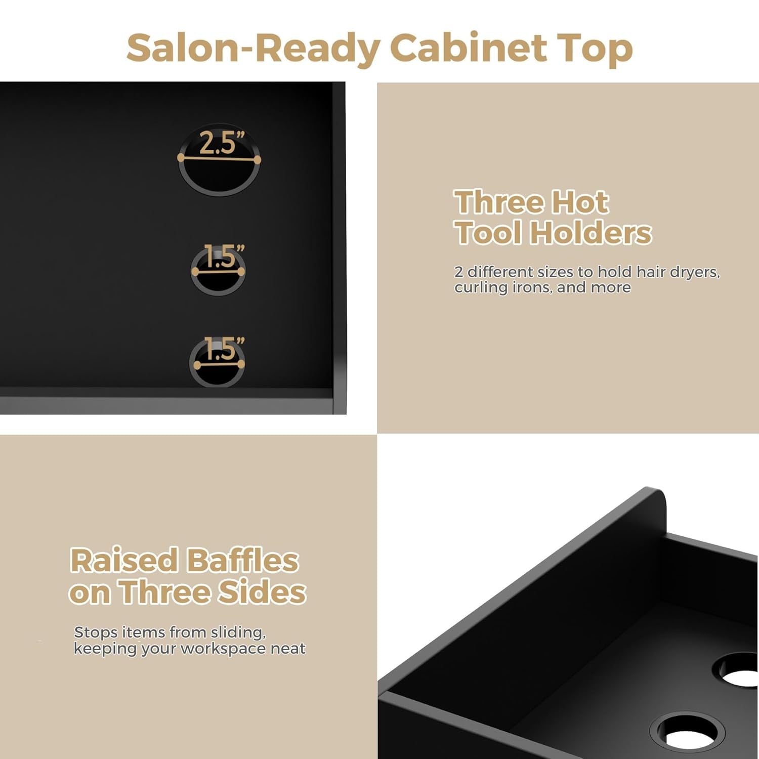 Salon Storage Cabinet Barber Station, Free Standing Hair Styling Station with Drawers, Hair Dryer Holders and Adjustable Shelves, Beauty Salon Spa Equipment