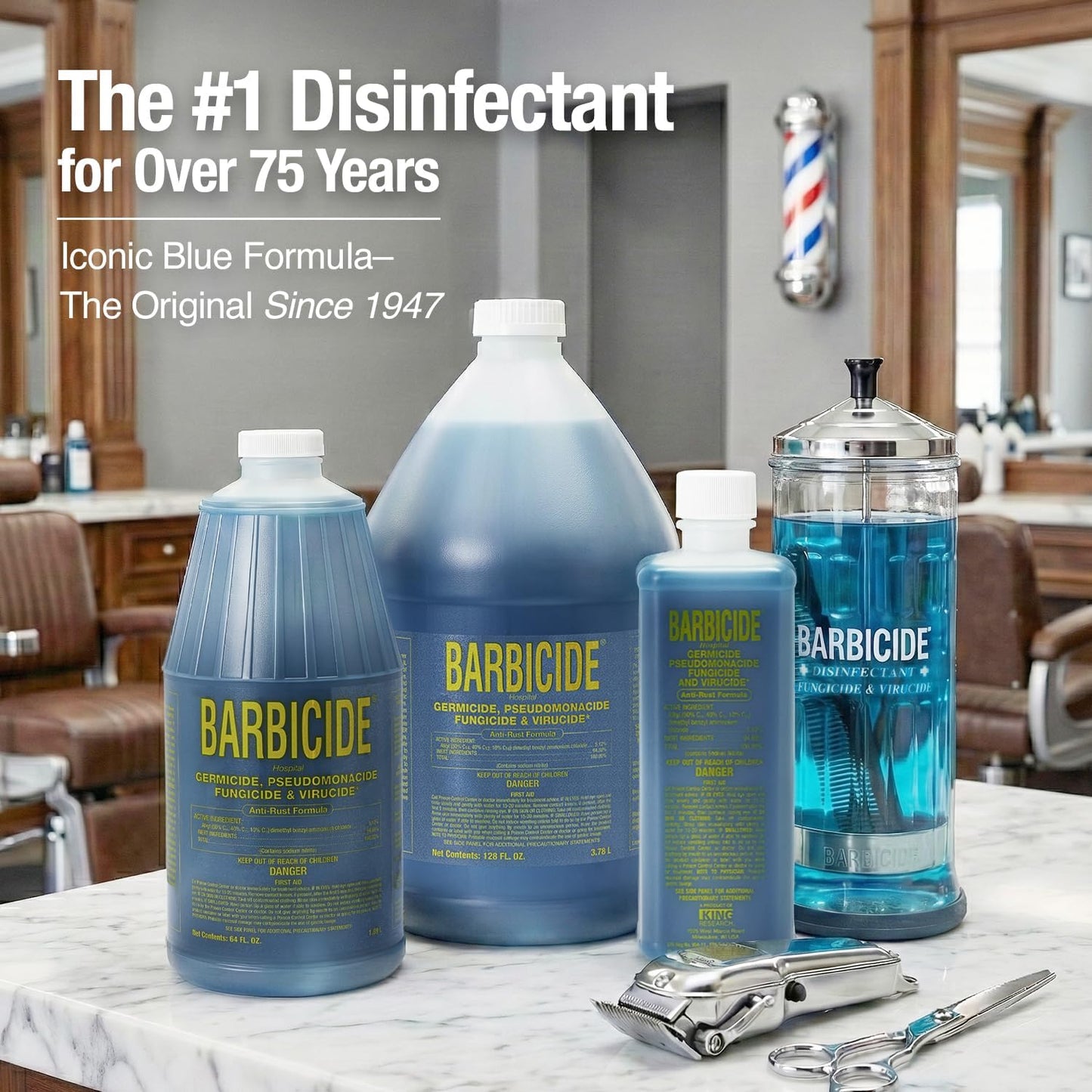 Half Gallon Disinfectant Concentrate | Epa-Registered, Hospital-Grade Germicide for Salons & Barbershops | Anti-Rust Solution for Shears, Combs & Professional Tools | Epa-Registered