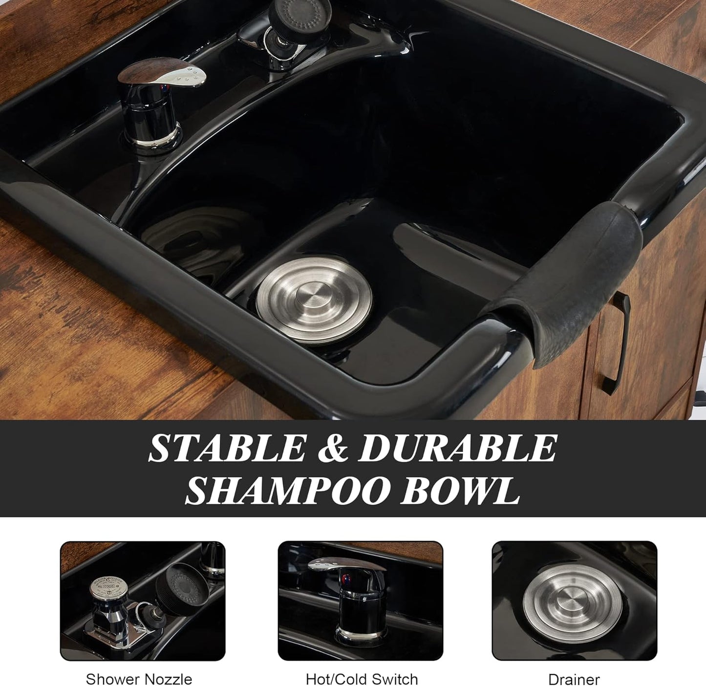 Multi-Functional Shampoo Backwash Sink Station, Beauty Salon Cabinet with Faucet Sprayer, Barber Shop Storage Equipment 45.3" X 14.1'' X 36.4" 7139 (Rust Brown)