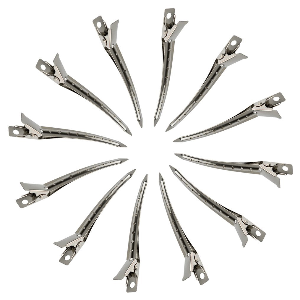 24 Packs Duck Bill Clips,  3.5 Inches Rustproof Metal Alligator Curl Clips with Holes for Hair Styling, Hair Coloring, Silver