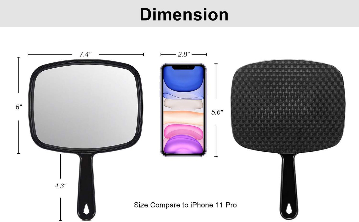 PROTECLE Hand Mirror, 10.3" L X 7.4" W Salon Barber Hairdressing Handheld Mirror with Handle, Square Black