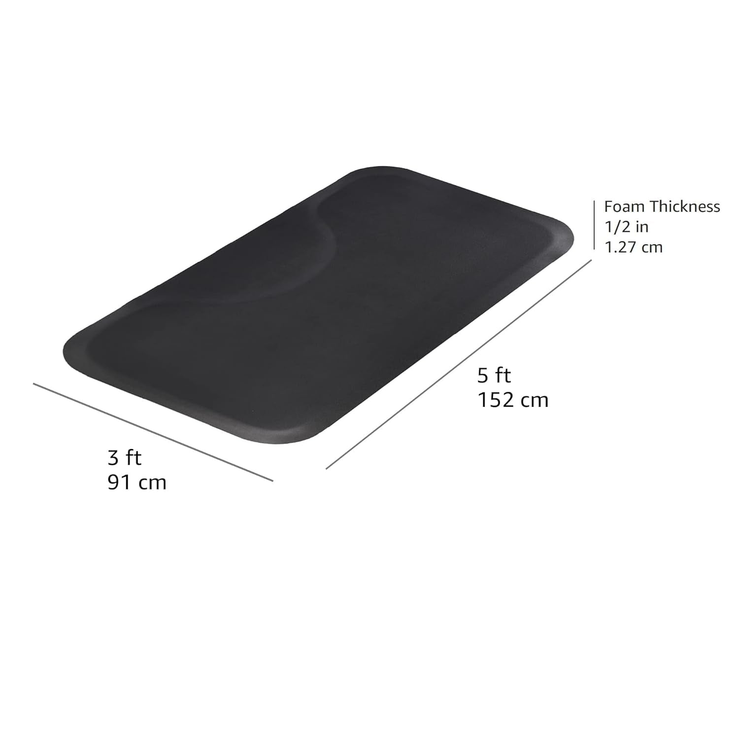 Rectangular Anti-Fatigue Salon & Barber Shop Floor Mat, Non-Slip Standing Surface, 3Ft X 5Ft X 5/8 Inch, Black