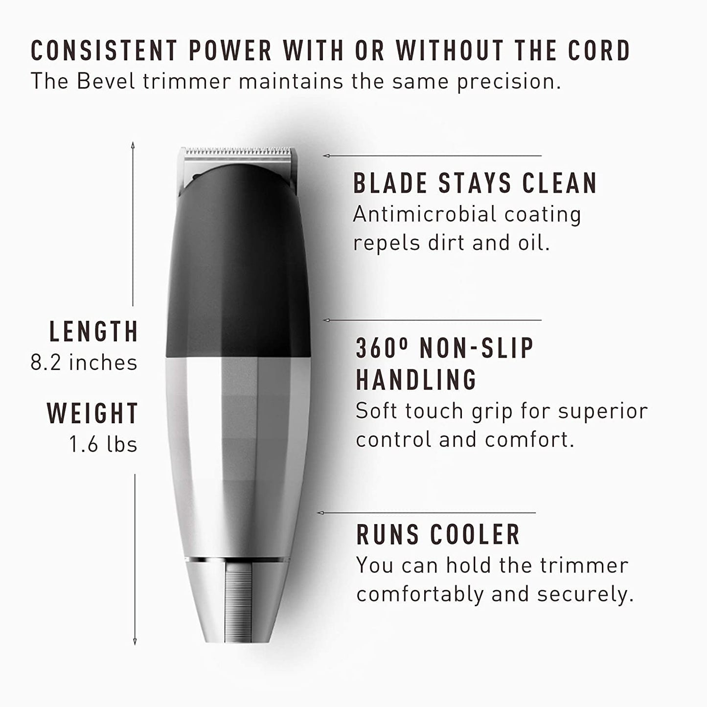 Beard Trimmer for Men - Cordless Trimmer, 6 Hour Rechargeable Battery Life, Tool Free Adjustable Zero Gapped Blade, Barber Supplies, Mustache Trimmer, Silver