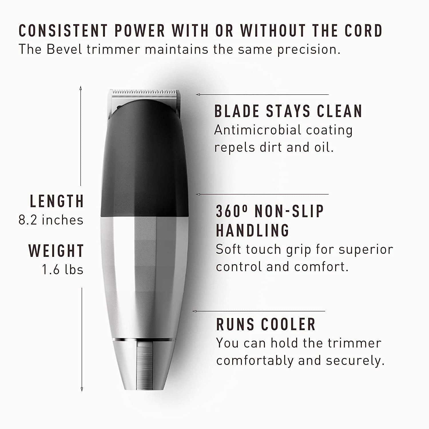 Beard Trimmer for Men - Cordless Trimmer, 6 Hour Rechargeable Battery Life, Tool Free Adjustable Zero Gapped Blade, Barber Supplies, Mustache Trimmer, Silver