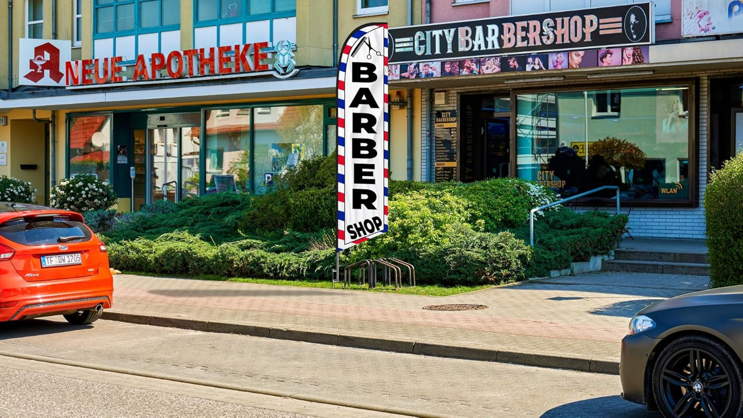 Barber Shop Haircuts 15Ft Feather Banner Swooper Flag Kit - INCLUDES 15FT POLE KIT W/Ground SPIKE
