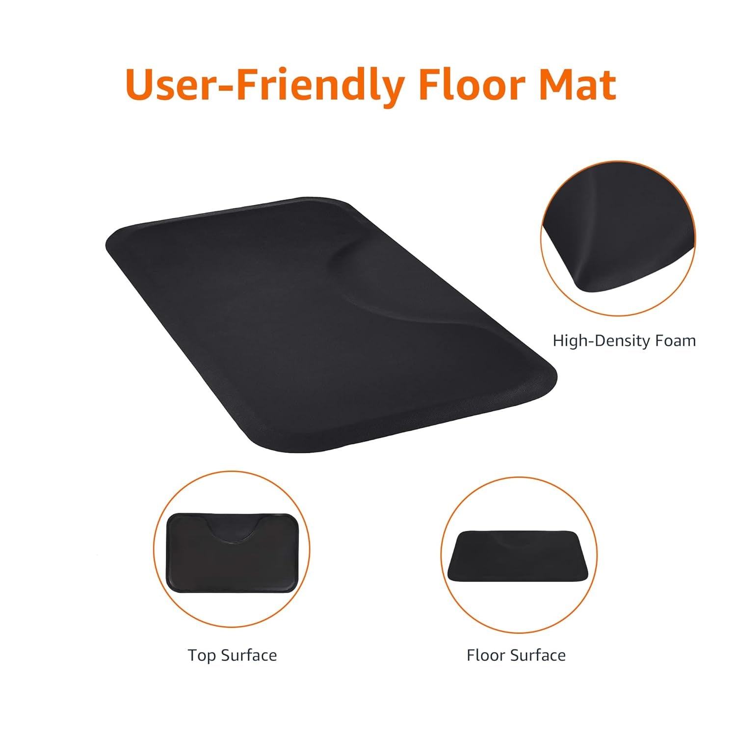 Rectangular Anti-Fatigue Salon & Barber Shop Floor Mat, Non-Slip Standing Surface, 3Ft X 5Ft X 5/8 Inch, Black