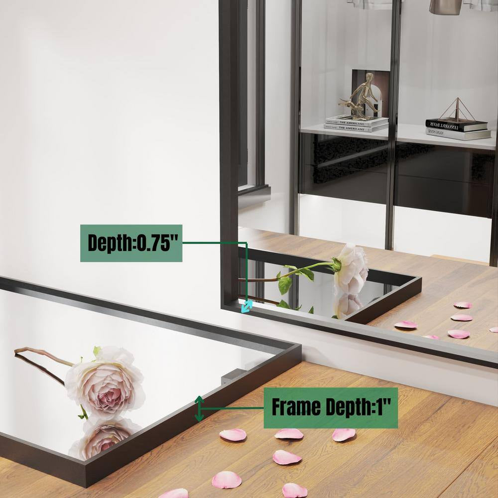 22 In. W X 30 In. H Black Rectangle Framed Tempered Glass Wall-Mounted Mirror