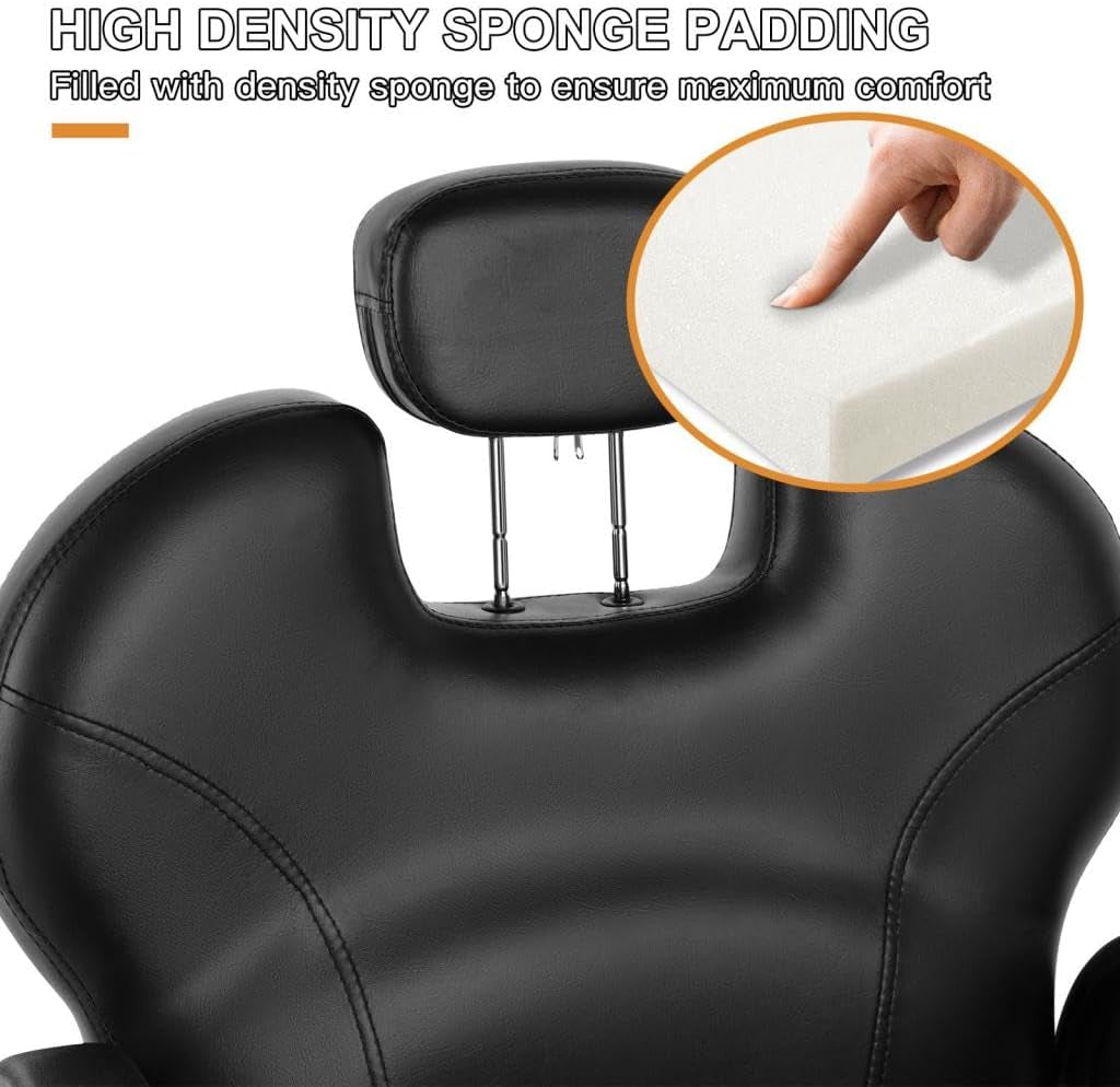 Barber Chair for Salon, Reclining Barber Chair Heavy Duty Adjustable Height & Headrest, Barber Shop Chairs Wide Seat Comfort and Sturdy, Beauty Salon Chair for Hair Stylist for Home Black