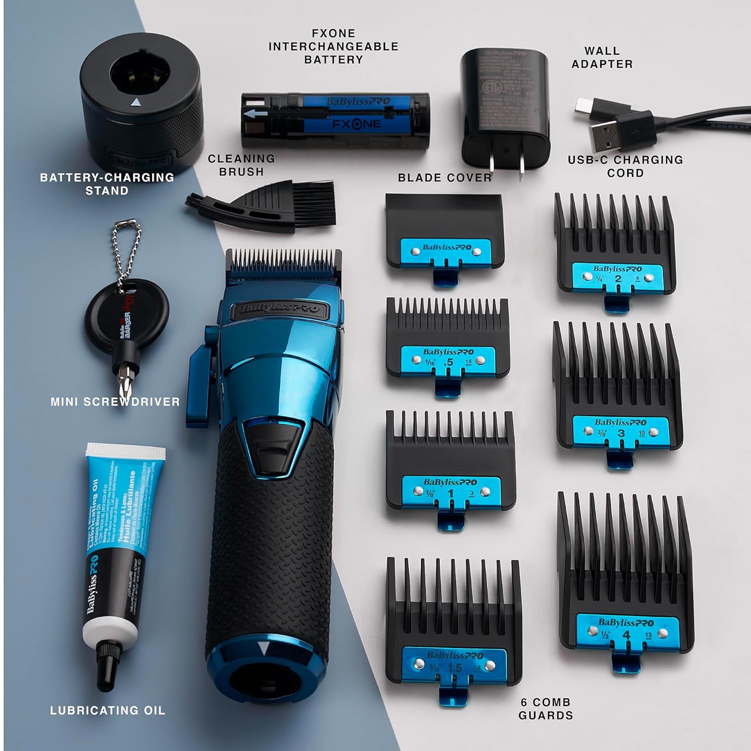 FXONE Professional Cordless Clipper - Beard Trimmer for Men, Professional Stylist & Barber Clippers, USB-C Cordless Hair Clippers for Men with Interchangeable Battery