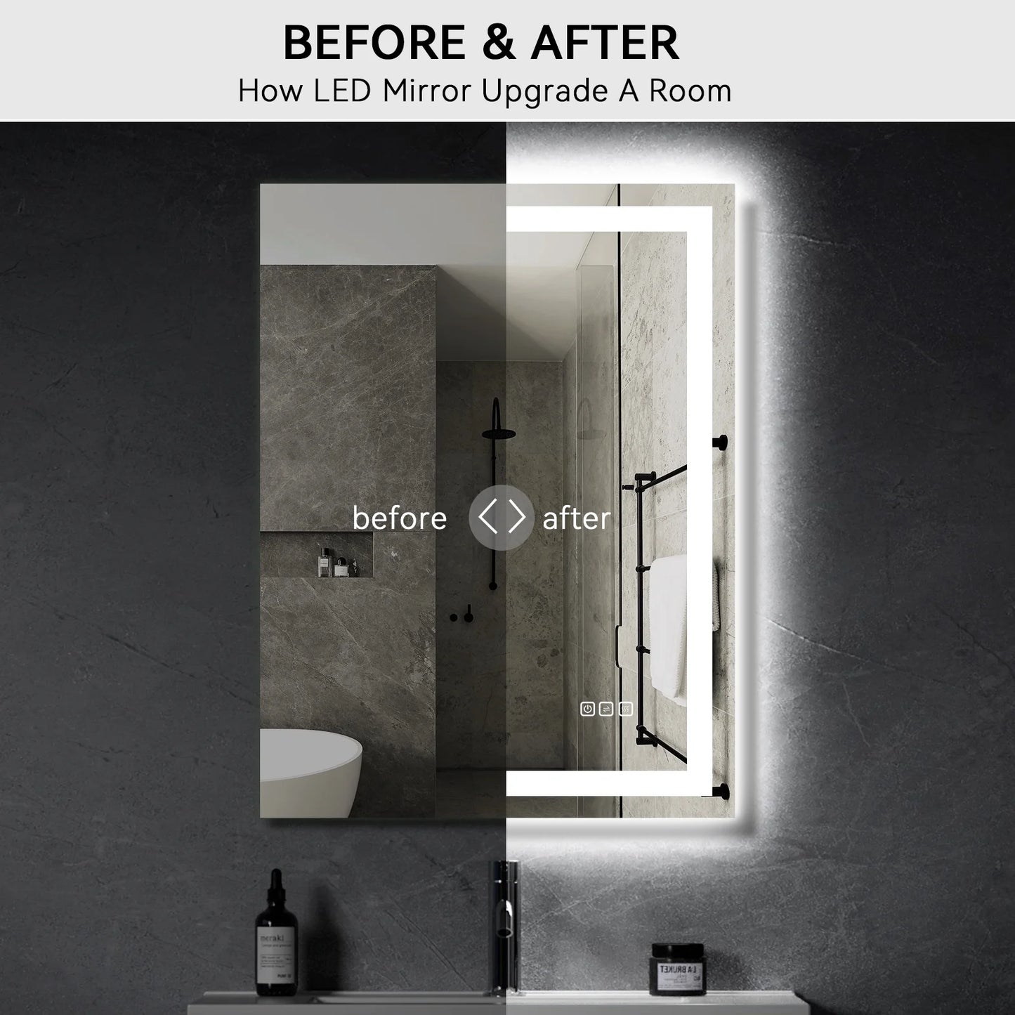 24” X 32” LED Bathroom Mirror with Lights, Wall Mounted Vanity Mirror with Front & Backlit, Anti-Fog, Dimmable Touch Control, Horizontal & Vertical Installation