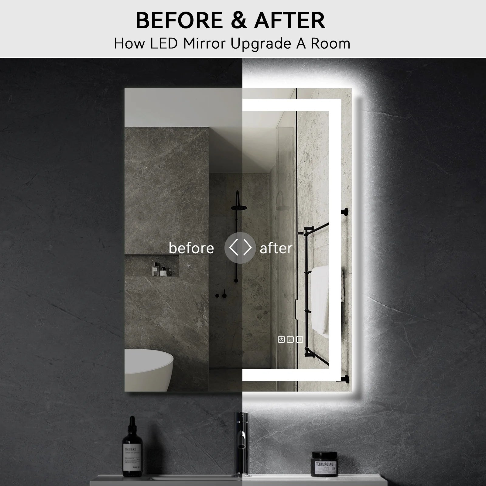 24” X 32” LED Bathroom Mirror with Lights, Wall Mounted Vanity Mirror with Front & Backlit, Anti-Fog, Dimmable Touch Control, Horizontal & Vertical Installation