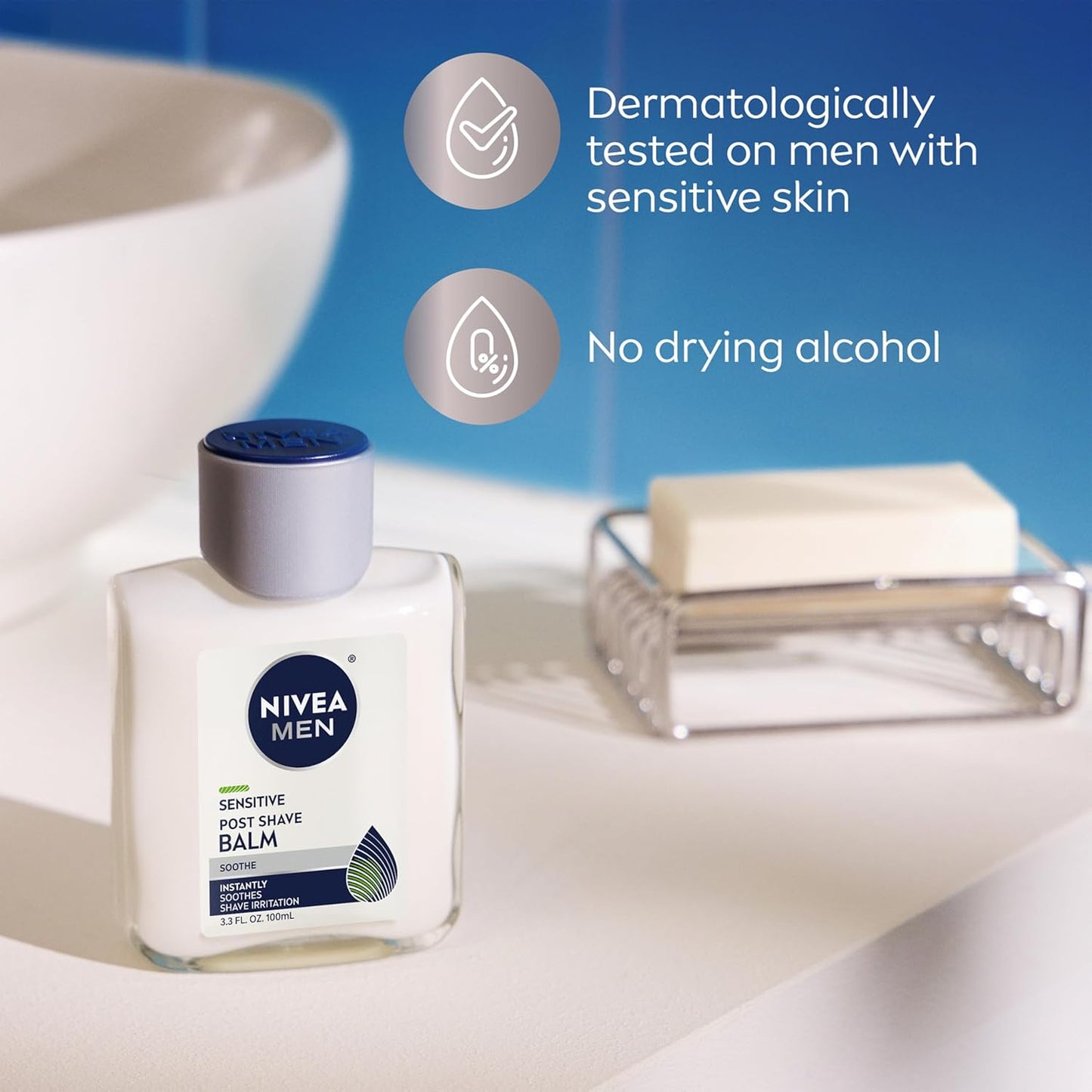 MEN Sensitive Post Shave Balm, with Vitaminpro Complex, Alcohol Free after Shave Balm for Men, 3.3 Fl Oz Bottle