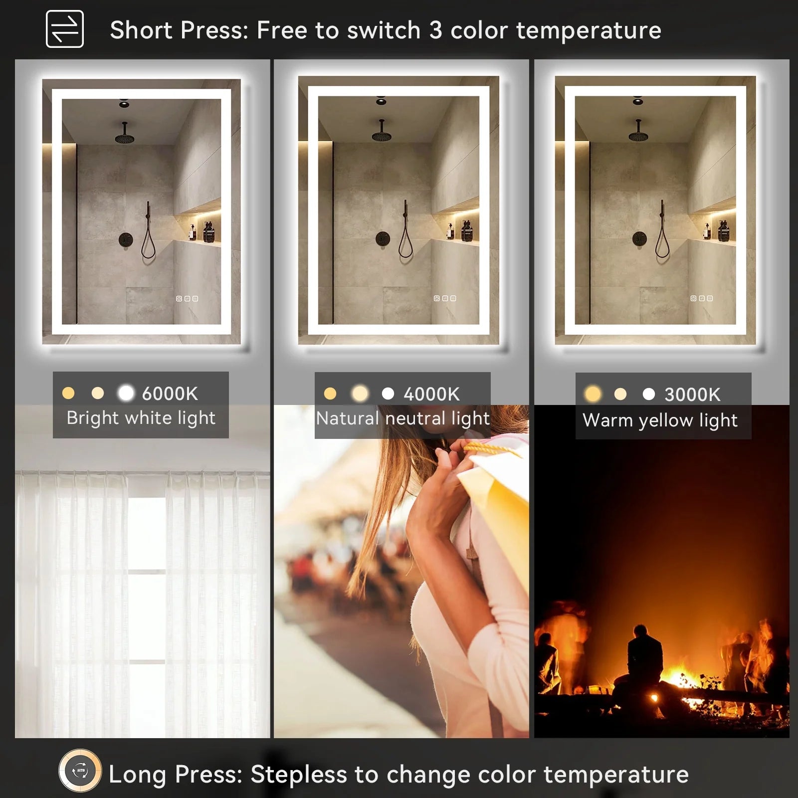 24” X 32” LED Bathroom Mirror with Lights, Wall Mounted Vanity Mirror with Front & Backlit, Anti-Fog, Dimmable Touch Control, Horizontal & Vertical Installation
