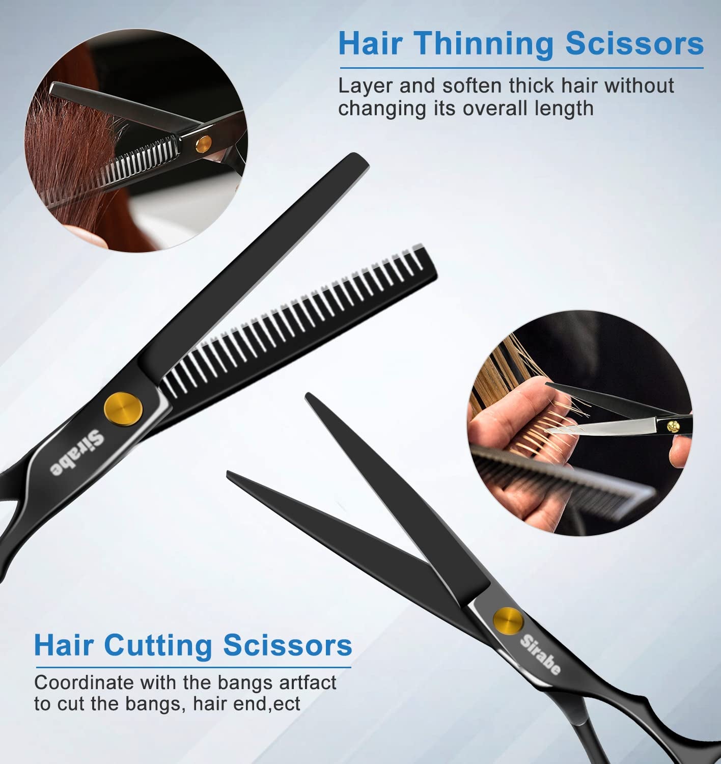 10 PCS Hair Cutting Scissors Set, Professional Haircut Scissors Kit with Cutting Scissors, Thinning Shears, Comb, Cape, Clips, Black Hairdressing Texturizing Shears Set for Barber, Salon, Home