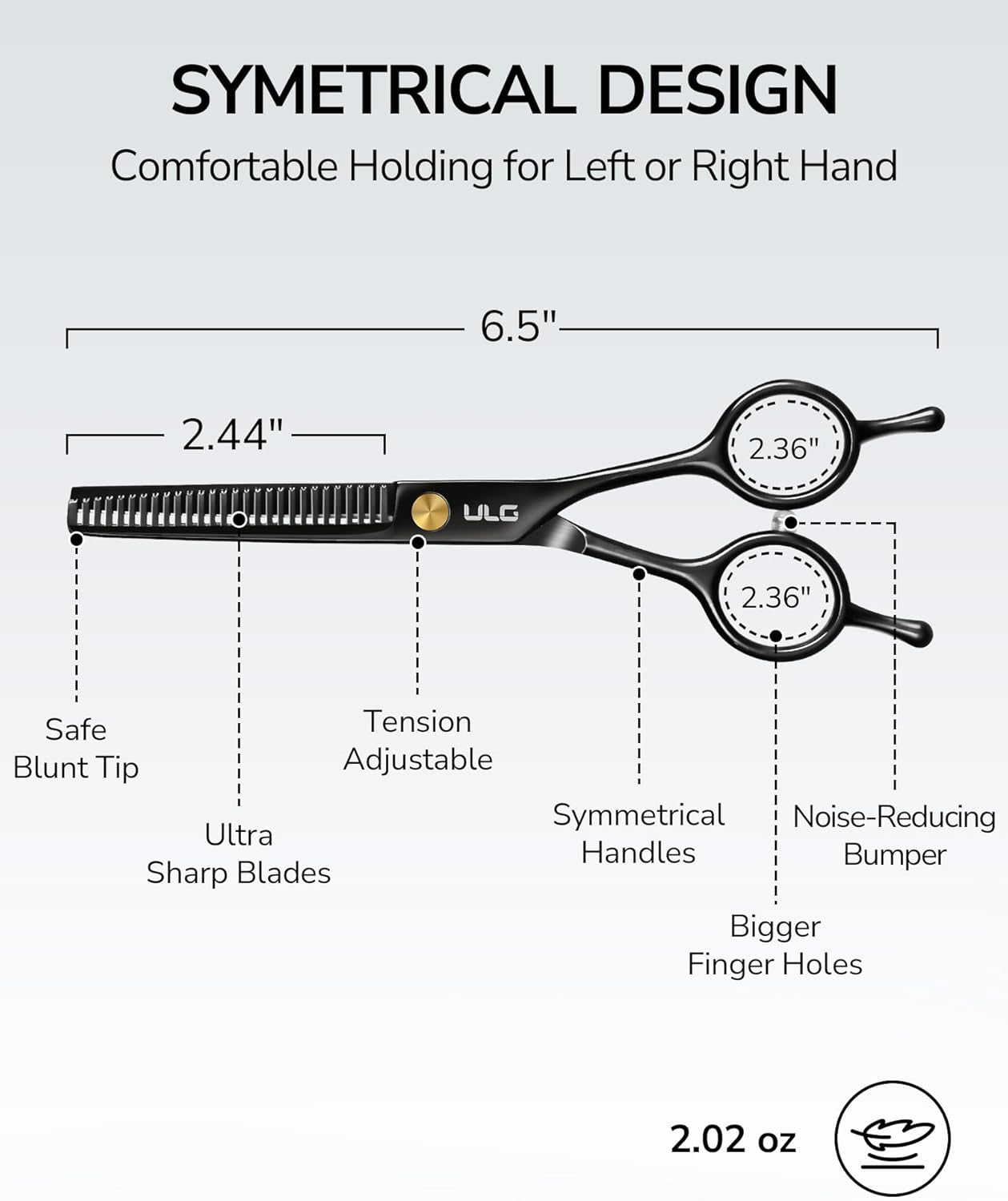 Professional Thinning Shears for Hair Cutting - 6.5’’ Hair Thinning Scissors, Ultra Sharp Japanese Stainless Steel, Ergonomic Handle for Barbers, Stylists, Salon & Home Use, Black