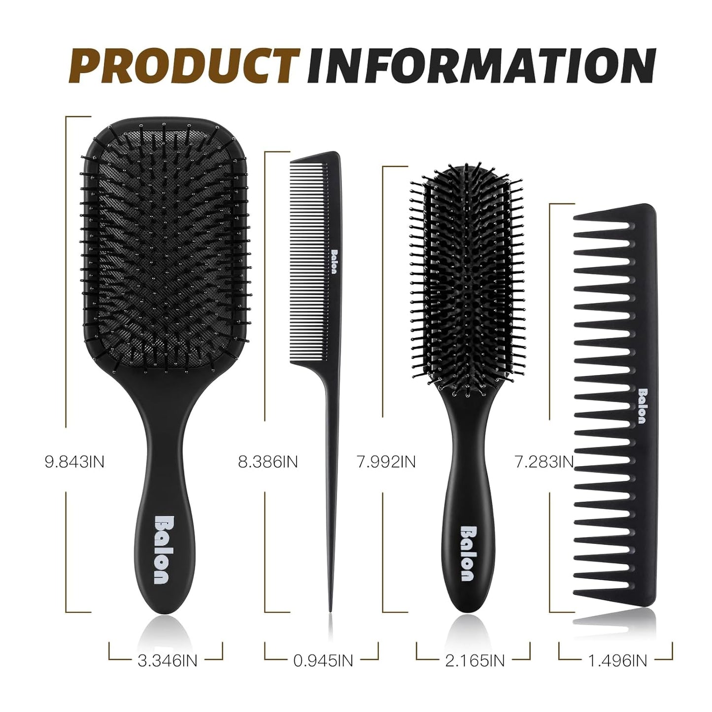 Hair Brush for Women and Men, 4Pcs Paddle Brush Detangling Brush Hair Comb Set for Long Thick Thin Curly Hair, Hairbrush Great on Wet or Dry, No More Tangle