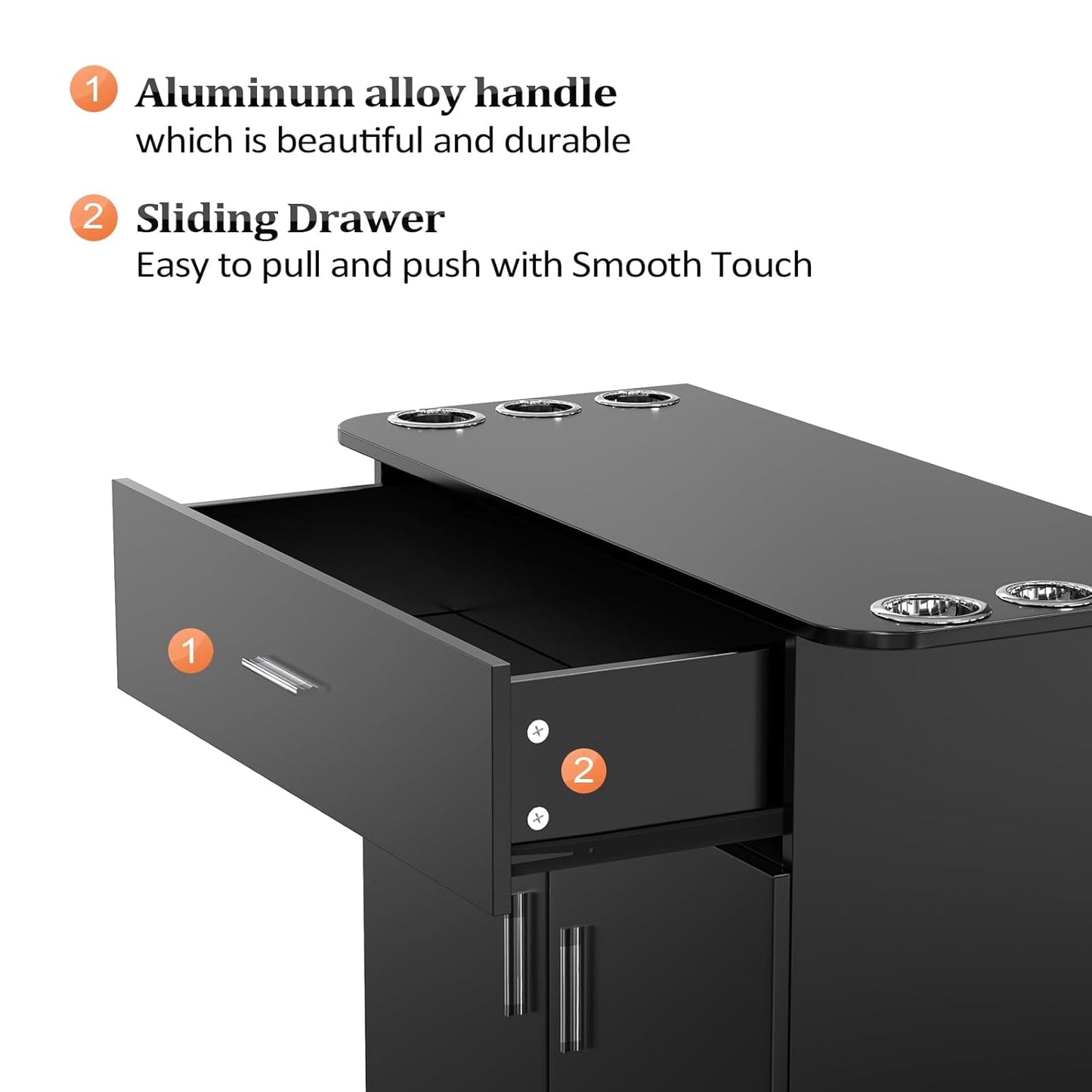 Salon Storage Station, Barber Stations Beauty Salon Spa Equipment, Free Standing Cabinet with 1 Drawers, 1 Storage Cabinet, 6 Hair Dryer Holders for Hair Styling, Black