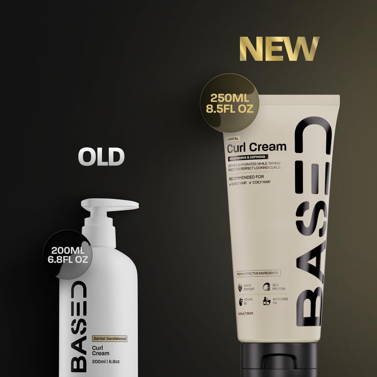 BASED Curl Cream, Defines Curls, Controls Frizz, Medium Hold, Hydrates & Nourishes with Agave, Silk Protein & Castor Oil, No Harmful Chemicals or Artificial Fragrance (8.5 Oz Pack of 1)