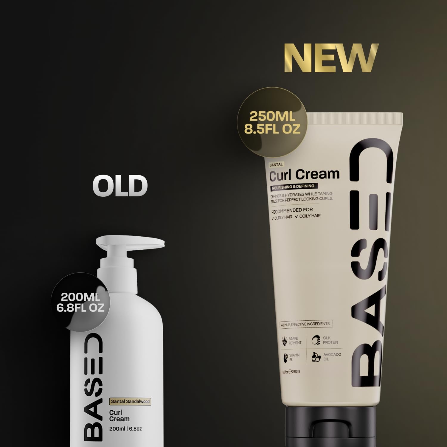 BASED Curl Cream, Defines Curls, Controls Frizz, Medium Hold, Hydrates & Nourishes with Agave, Silk Protein & Castor Oil, No Harmful Chemicals or Artificial Fragrance (8.5 Oz Pack of 1)