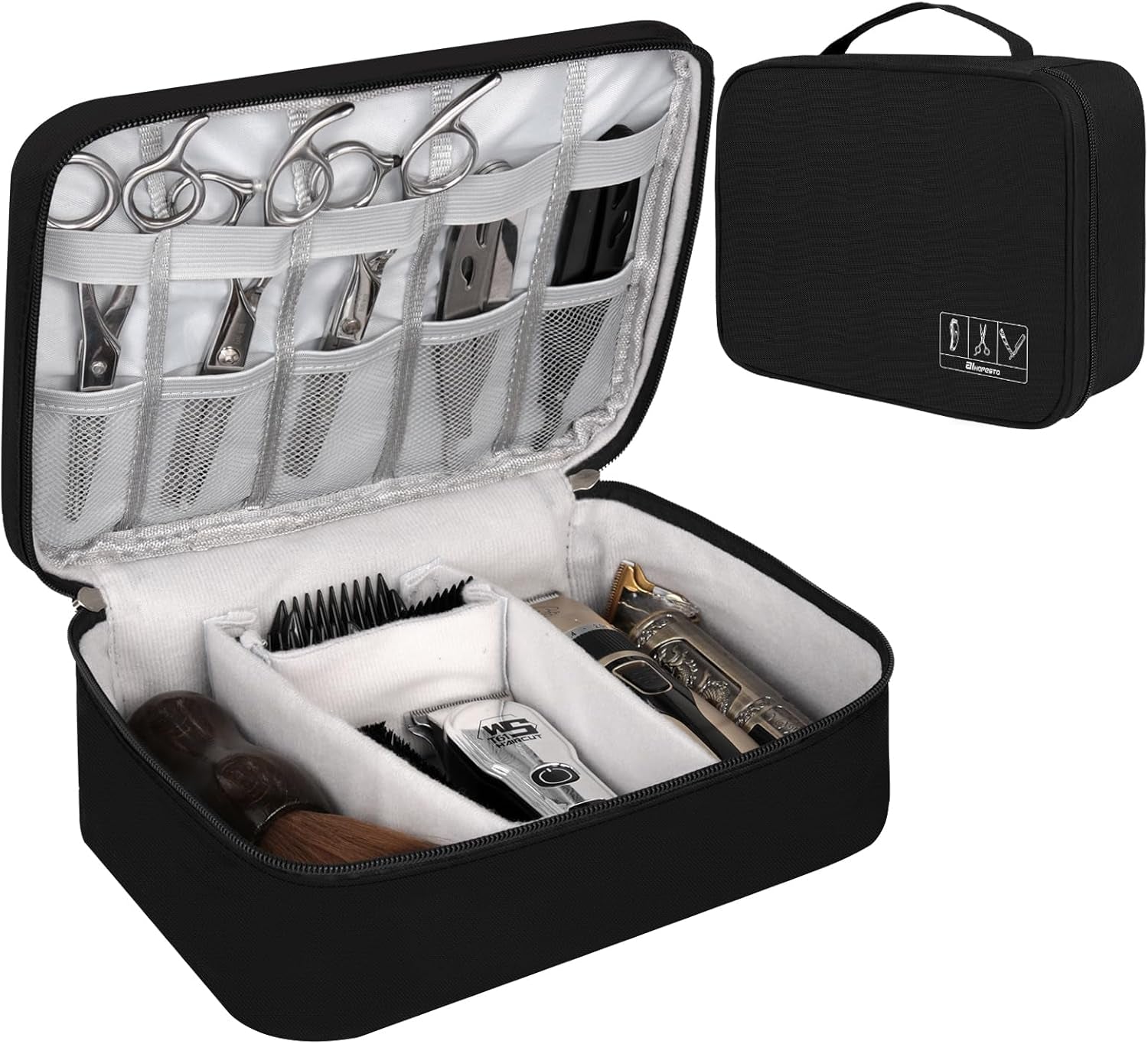 Barber Tools Bag Barber Case Hair Tools Travel Bag Clipper Guard Holder for Clippers and Supplies Hair Cutting Scissors Storage Bag Portable Clipper Storage Holder Organizer for Hair Cutting (Black)