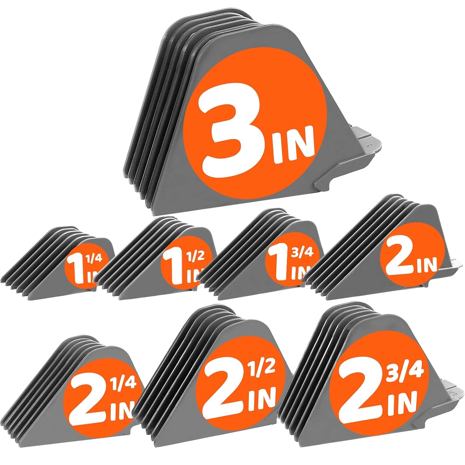 Mega Hair Clipper Guards, 8Pcs Gray, Fits Most Wahl Full Size Hair Clippers (3 Inch 8Pcs)