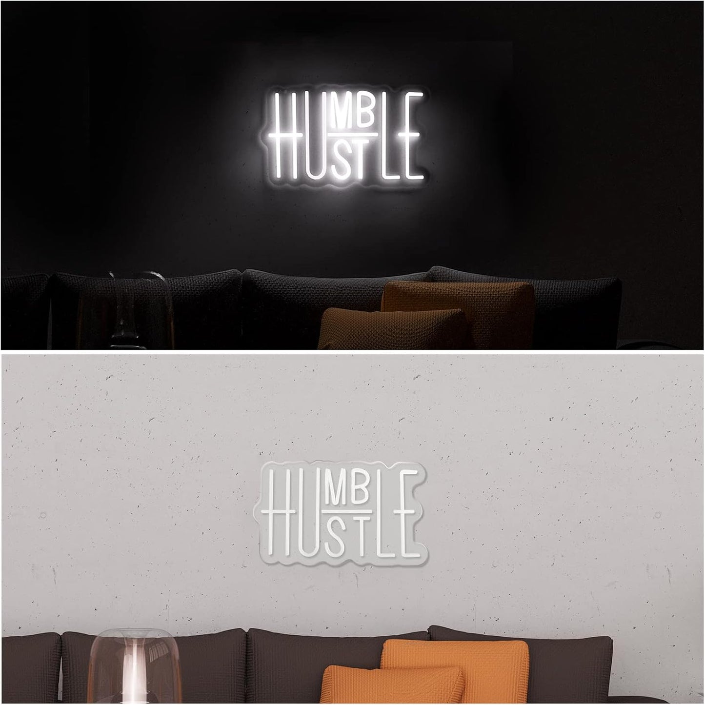 Hustle LED Neon Sign for Wall Decor, Words LED Neon Lights Party Decorations, USB Powered Switch Brightness Adjustable for Office Room, Gym Room, Man Cave, Gamer Room Decor (Hustle (White))
