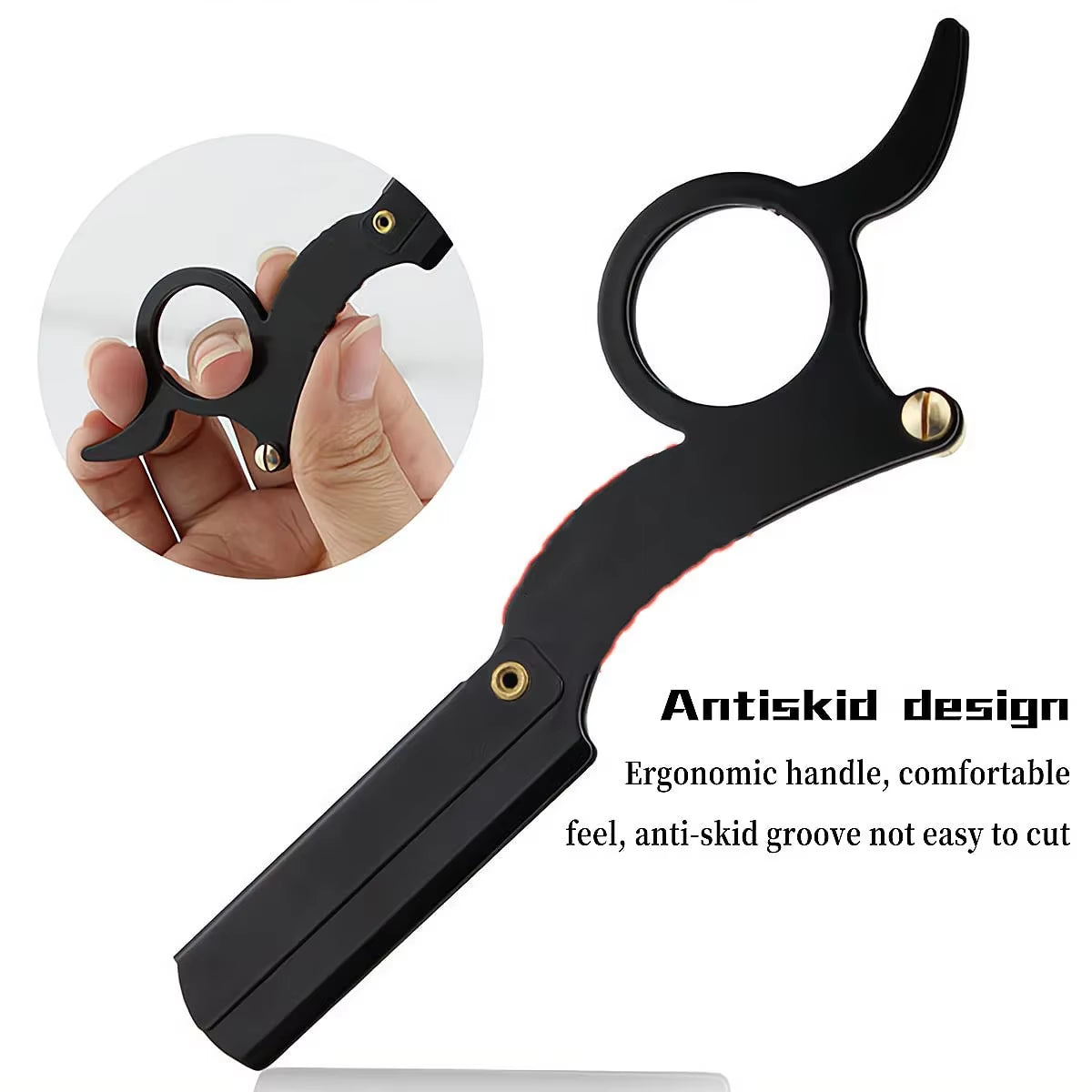 1+10Pcs Bladstainless Steel Classic Shaving Razor for Thumb Double Edge Haircutting Bald Head Eyebrow Shaping Hairdressing Stand