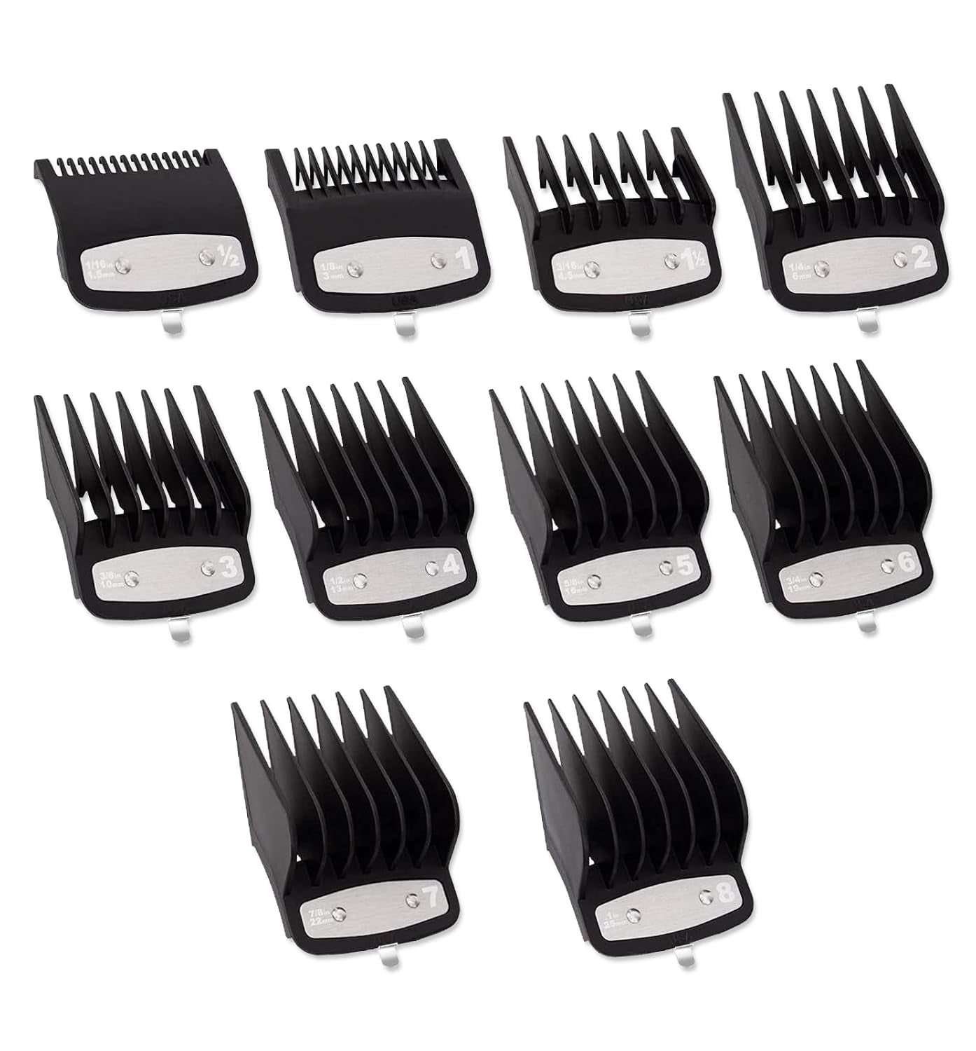 10-Piece Clipper Guard Set, Black Professional Clipper Guard Set Compatible with Most Wahl Clippers (1.5-25Mm), Premium Close Cut to 1-Inch,Black