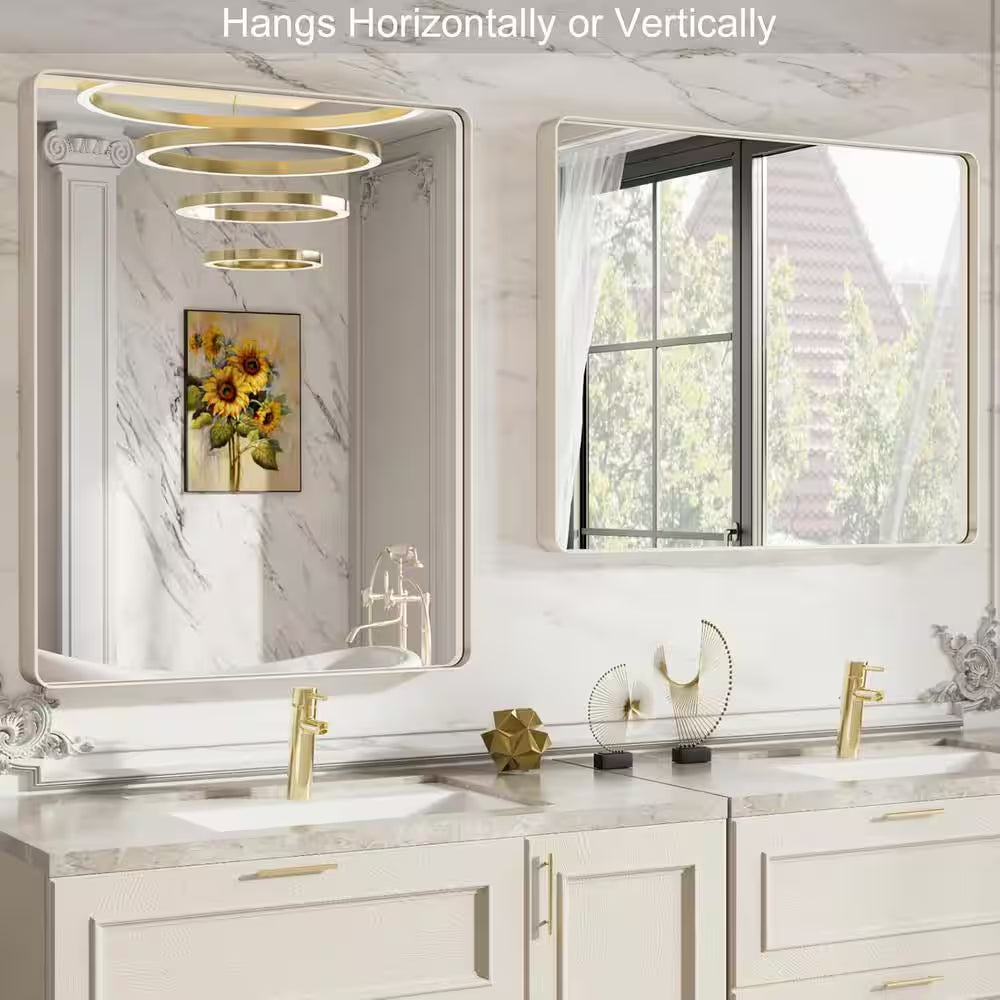 48 In. W X 32 In. H Rectangular Aluminum Framed Wall Bathroom Vanity Mirror in Silver