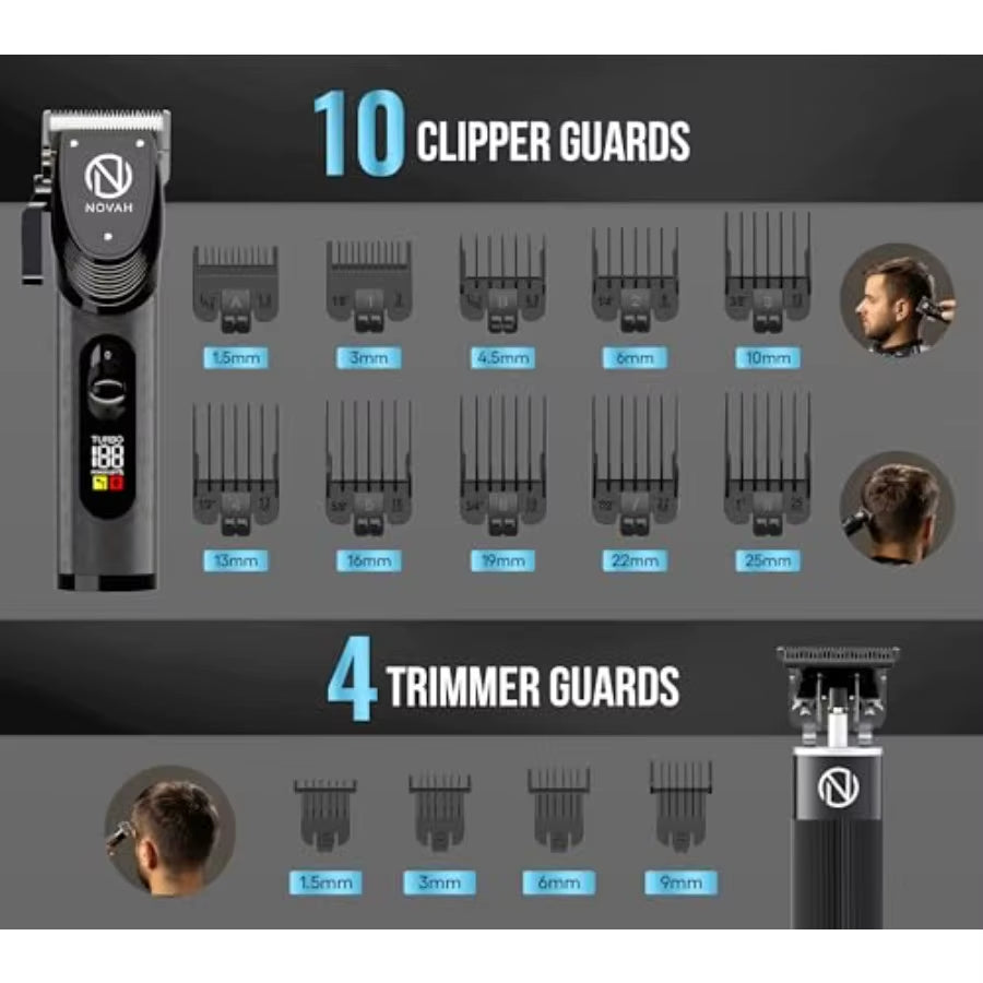 Novah Professional Hair Clippers for Men Cordless Fade Trimmer Set Electric Haircut Kit in Black with Precision Blade for Salon