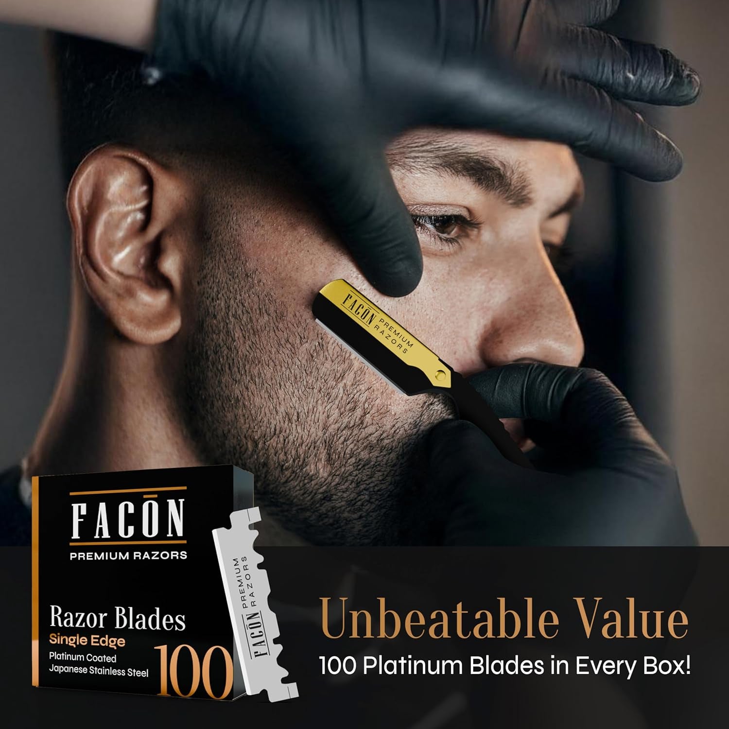 Facón Straight Razors for Men - Professional Barber Straight Edge Razor Kit with 100 Blades, Classic Stainless Steel Barbero Shaver for a Smooth & Precise Shave, Premium Barber Razor for Men'S Shaving