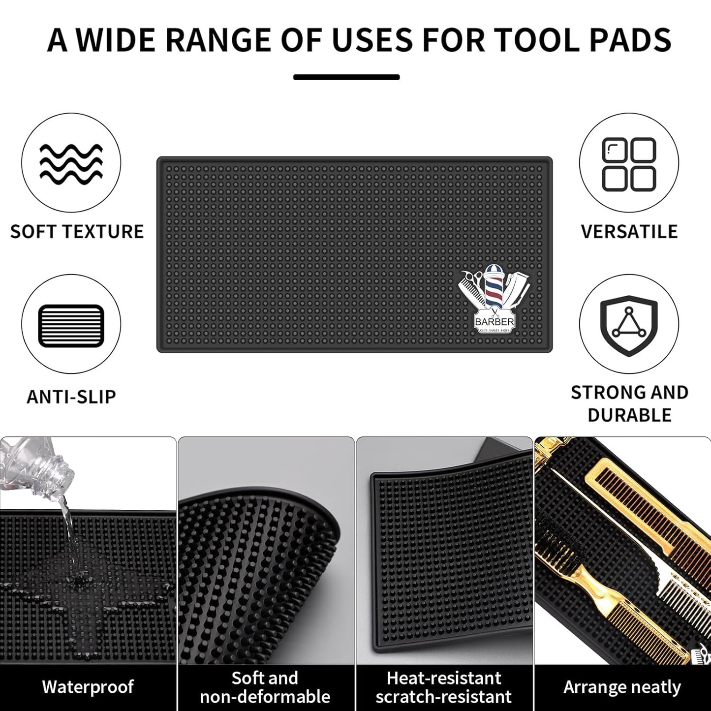 Barber Mat for Clippers Non-Slip Thickened Silicone Non-Slip Mat | Barber Shop Home Counter Workstation Organizer Mat for Scissors, Trimmers, Clippers, Hair Cards, Combs, Razors, Etc (12 * 6 Inch)