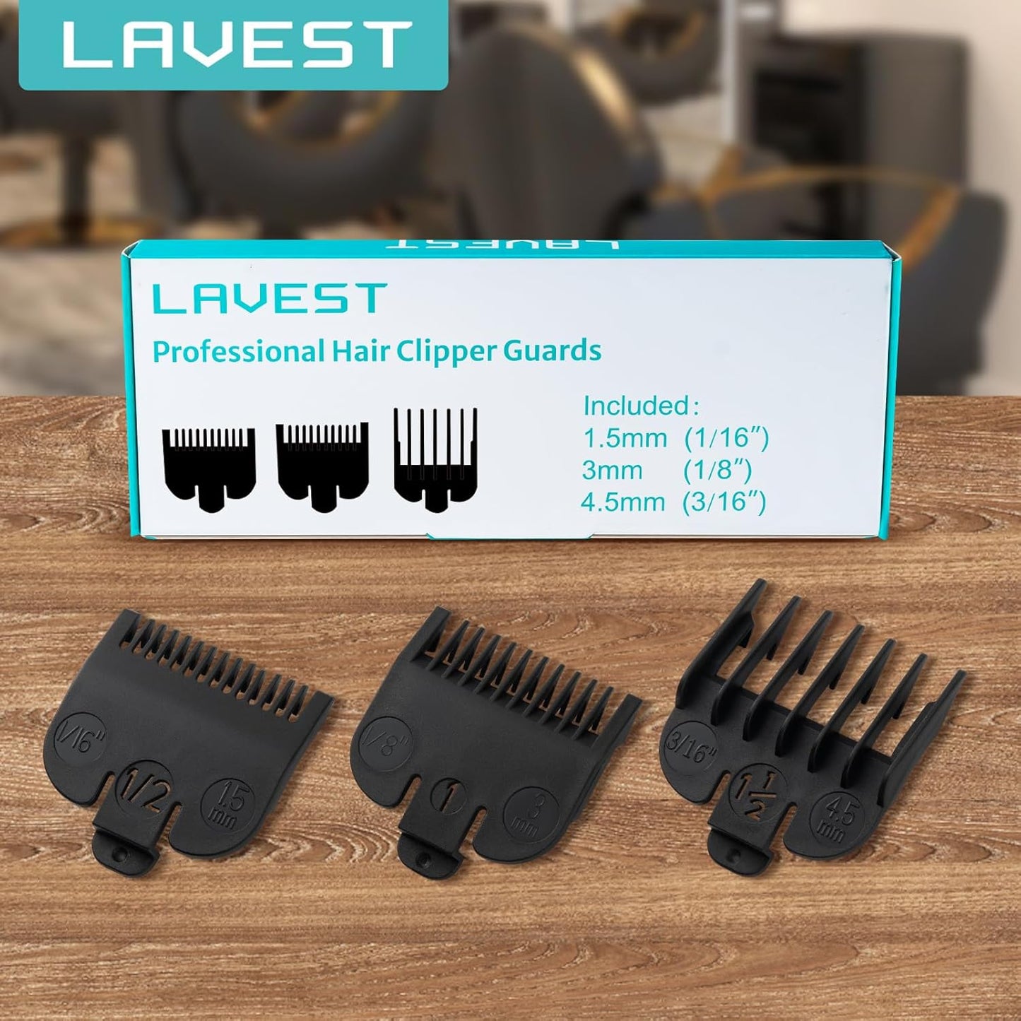 Clipper Guards Set Compatible with Most Wahl Clippers, Clipper Guides Replacement - 1/16" to 3/16", 3 Piece Set, Black Color