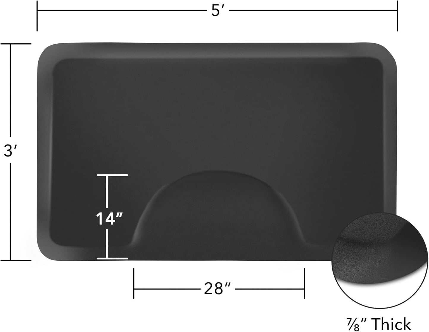 3 Ft. X 5 Ft. Salon & Barber Shop Chair Anti-Fatigue Floor Mat - Black Rectangle - 7/8 In. Thick